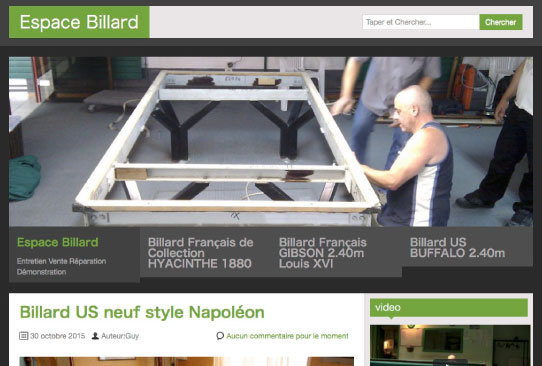 Capture d'écran site internet Guy DUPLOMB, Espace Billard