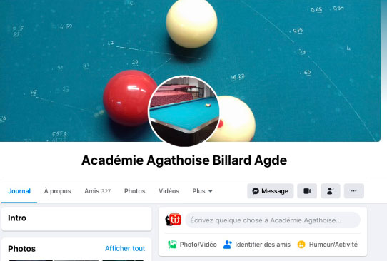 Capture d'écran site internet Académie Agathoise Billard Agde